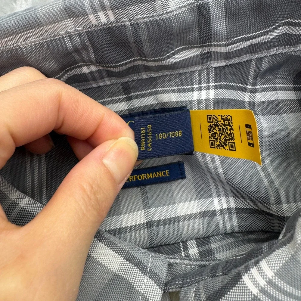 Polo Ralph Lauren Button Down Shirt Mens 2XB Gray Plaid Performance Long Sleeve - Picture 8 of 11